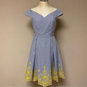 Nicole Miller Embroidered Striped Dress